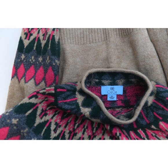 CeCe “Fair Isle” Heather Nordic Knit Sweater Camel Pink Camel Preppy Size XS - Picture 10 of 11